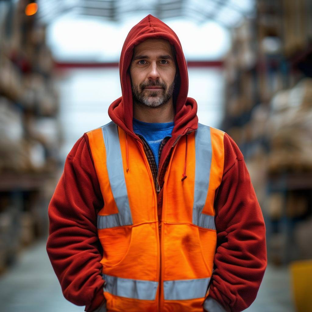 blue collar worker with hoodie